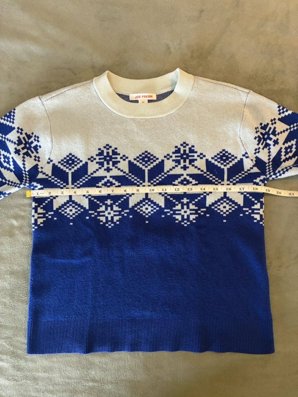 Joe Fresh Blue & Light Gray Fair Isle Crewneck Sweater - Picture 6 of 8